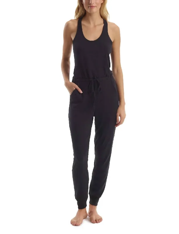 Luxury Rib Racerback Jumpsuit In Black