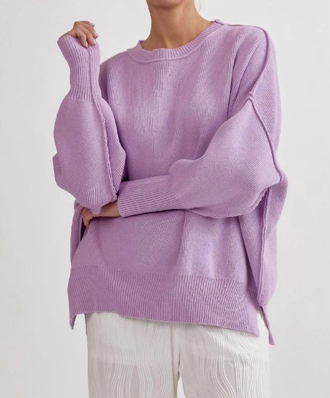 Oversized Drop Shoulder Sweater In Lavender