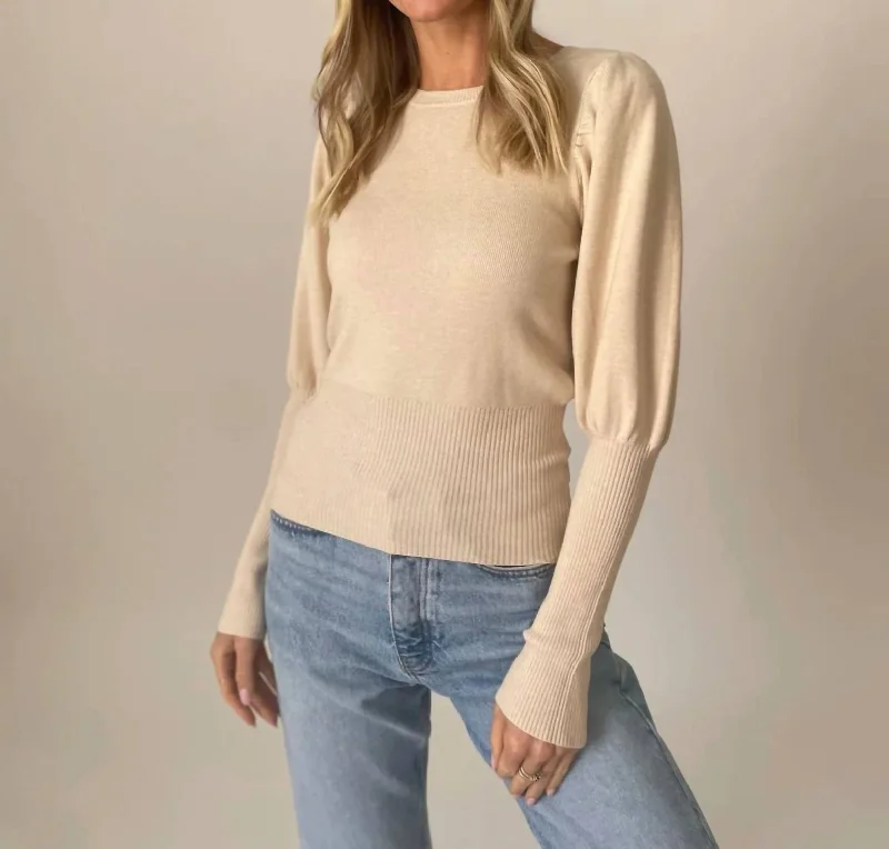 Reese Statement Sleeve Sweater In Oatmeal