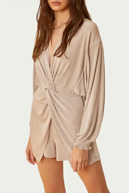 Twisted Lurex Open-Back Romper In Espresso