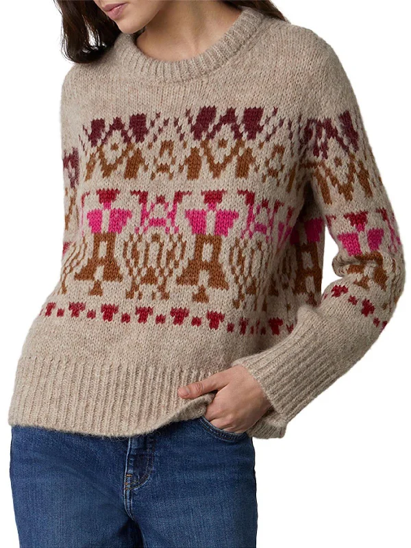 Womens Alpaca Bend Printed Crewneck Sweater