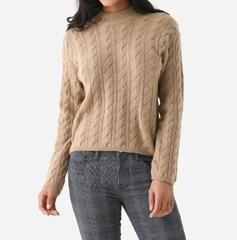 Wool Blend Twisted Cable Crewneck Sweater In Cashew